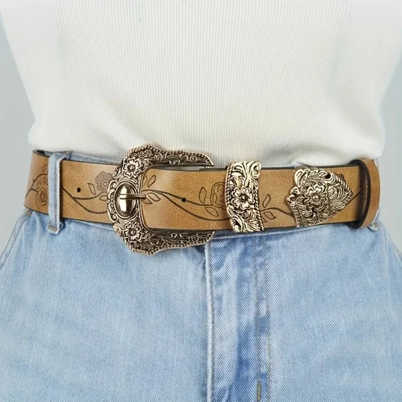 Brown Floral Belt with Gold Buckle New! - Picture 6 of 6